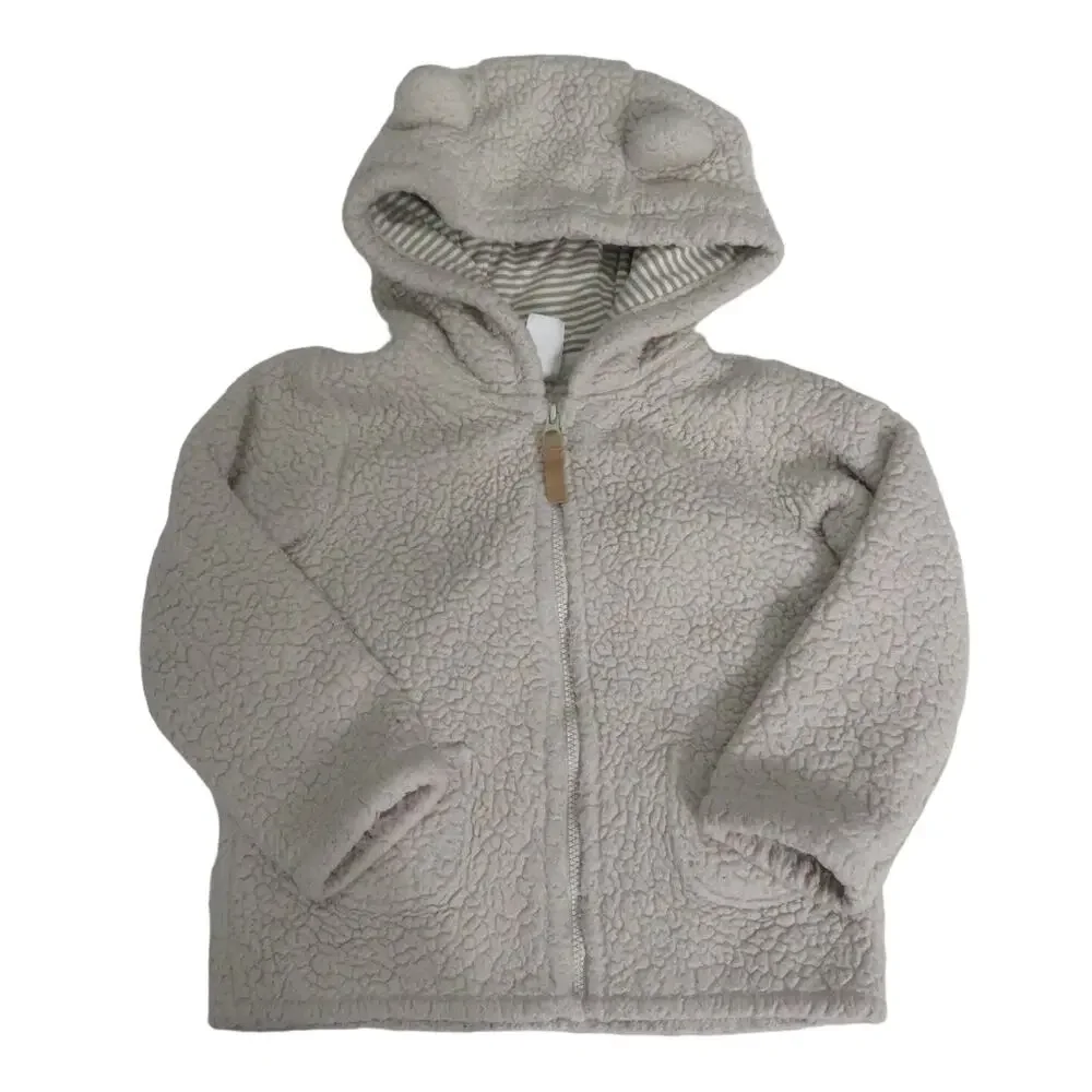 Carter's Baby Sz 24M Beige Sherpa Teddy Sweater Front Zip Soft Plush